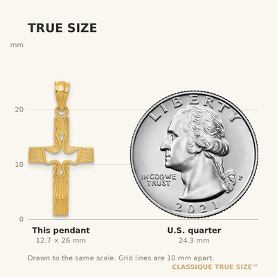 14K Dove Cross Pendant, 26 x 13mm