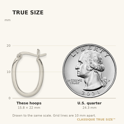Sterling Silver Square Tube Oval Hoop Earrings, 22 x 2mm