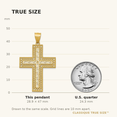 14K Greek Key Filigree Cross Pendant