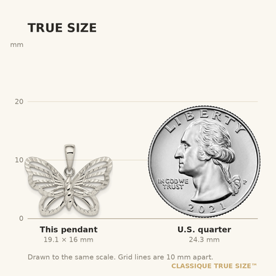 Sterling Silver Diamond-cut Butterfly Pendant, 16 x 23.1mm