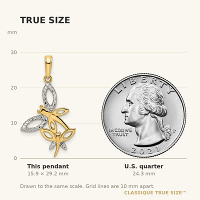 14K and White Rhodium Diamond-cut Dragonflies Pendant