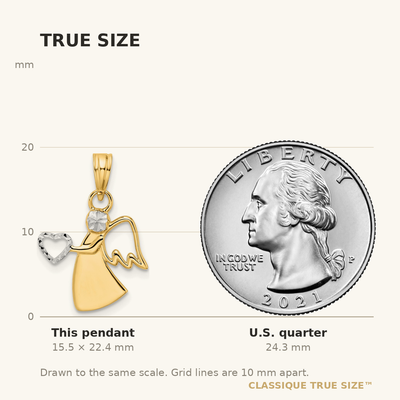 14K & White Rhodium D/C Angel Holding Heart Pendant