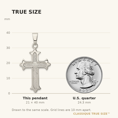 Sterling Silver Polished and Textured Cross Pendant, 40 x 26mm
