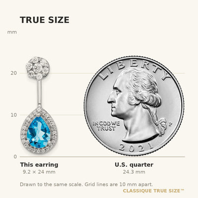 14K White Gold Diamond/Pear Blue Topaz Front/Back Earrings