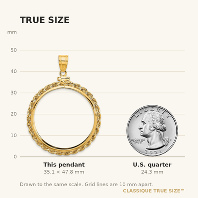 Wideband Distinguished Coin Jewelry 14K Polished Rope x Screw Top Coin Bezel Pendant, 47.75 x 36.7mm