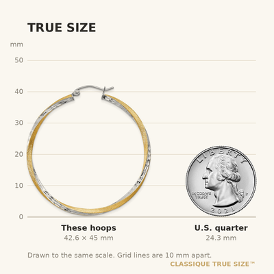 14K & Rhodium Diamond-cut Twisted Hoop Earrings, 45 x 2.5mm