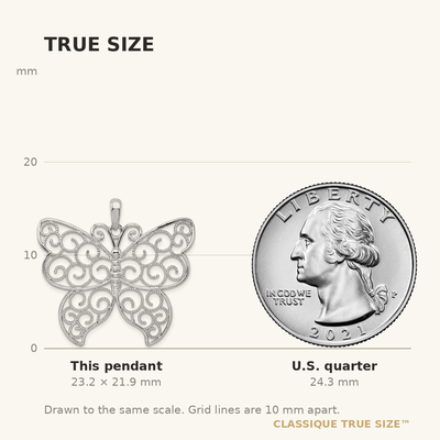 De-Ani Sterling Silver Rhodium-Plated Large Beaded Filigree Butterfly Pendant