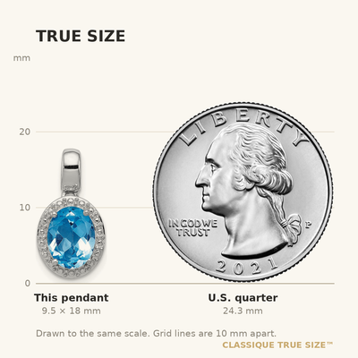 Sterling Silver Rhodium-plated with Light Swiss Blue Topaz Oval Pendant