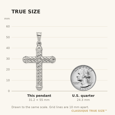 Sterling Silver Rhodium-plated Hollow Cross Pendant, 55 x 32mm