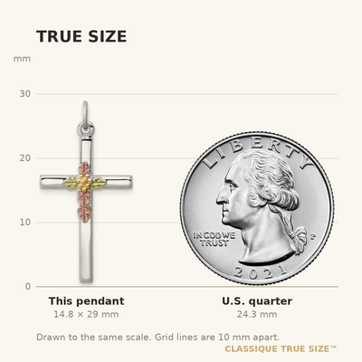 Sterling Silver Platinum-plated Polished Epoxy & Gold-plated Cross Pendant, 29 x 17mm