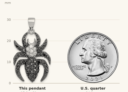 Classique True Size: Sterling Silver Rhodium-plated Black and White CZ Spider Pendant shown next to a US quarter (24.3 mm)