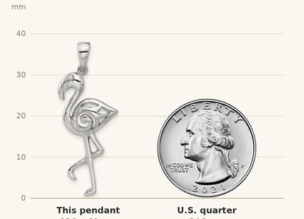 Classique True Size: Sterling Silver Rhodium-Plated Polished Flamingo Pendant shown next to a US quarter (24.3 mm)