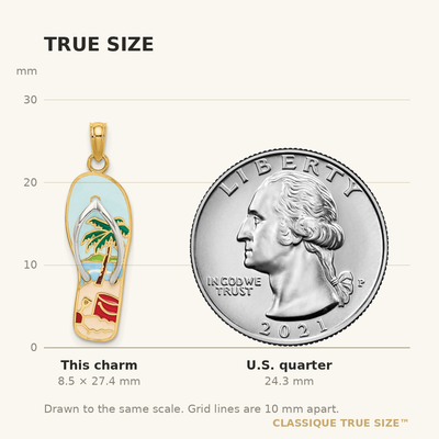 14K w/Rhodium 3D Enamel Palm Tree and Bucket Flip-Flop Charm