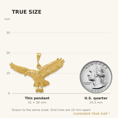 14K Solid Polished Eagle Pendant, 30 x 41mm