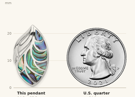Classique True Size: Sterling Silver Rhodium-Plated Polished Oval Abalone Chain Slide Pendant shown next to a US quarter (24.3 mm)