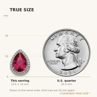 Sterling Silver Rhodium Polished Clear CZ and Lab Created Ruby Pear Post Earrings