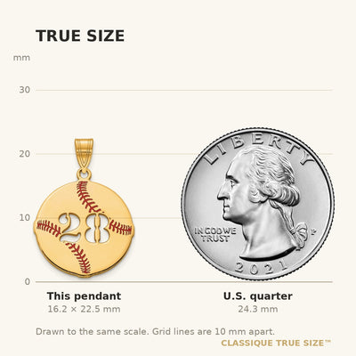 10K Yellow Gold Epoxy Baseball with Cut-out Number Pendant