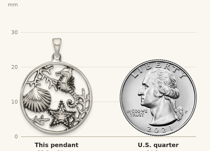 Classique True Size: Sterling Silver Polished and Antiqued Sea Life Circle Pendant shown next to a US quarter (24.3 mm)