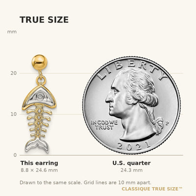 14K W/ Rhodium Fishbone Dangle Earrings
