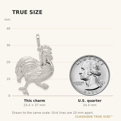 Sterling Silver Rooster Charm, 37 x 23mm