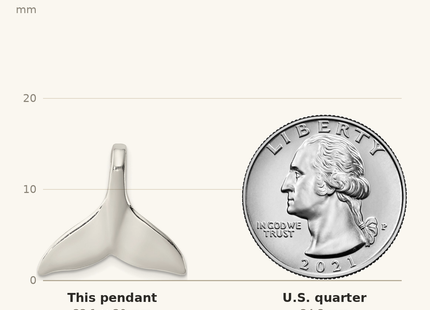 Classique True Size: Sterling Silver Whale Tail Slide Pendant shown next to a US quarter (24.3 mm)