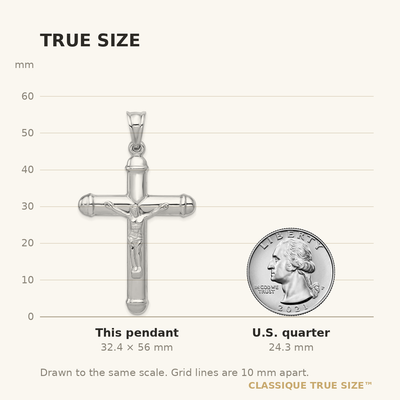 14K White Gold Reversible Crucifix Pendant, 56 x 31mm
