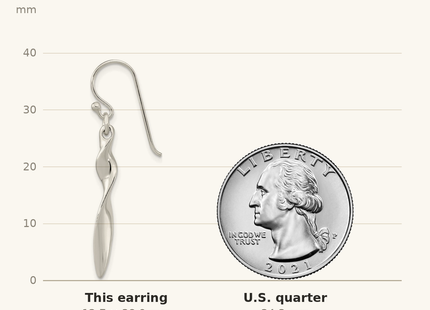 Classique True Size: Sterling Silver Polished Twisted Bar Dangle Shephard Hook Earrings shown next to a US quarter (24.3 mm)