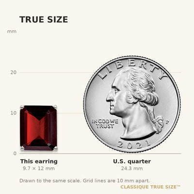 14K White Gold Emerald Cut Garnet Stud Earrings