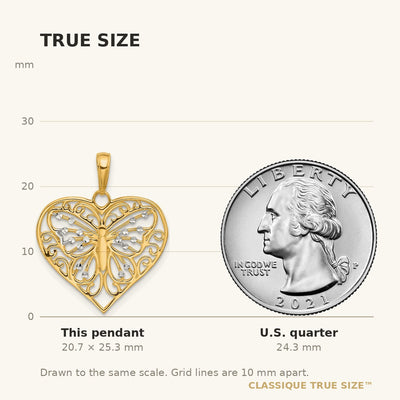 14K and White Rhodium D/C Butterfly Heart Pendant
