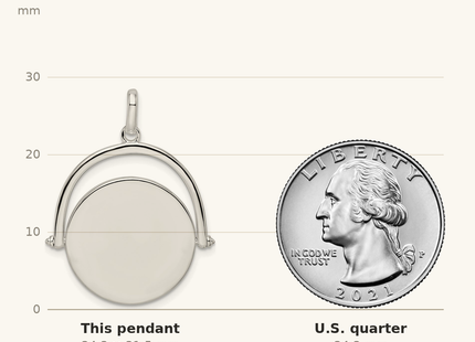Classique True Size: Sterling Silver Polished Rotating Disc Pendant shown next to a US quarter (24.3 mm)