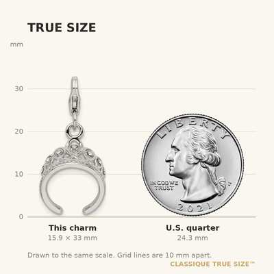 Amore La Vita Sterling Silver Rhodium-plated Polished 3-D Crystal Tiara Charm with Fancy Lobster Clasp