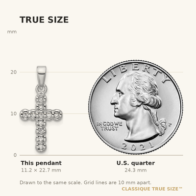 Sterling Silver Rhodium-plated CZ Polished Cross Pendant, 22.7 x 10.7mm