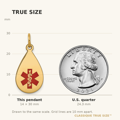 14K Round Non-enameled Medical Jewelry Pendant, 30 x 22mm