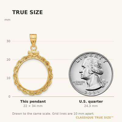 Wideband Distinguished Coin Jewelry 14K Polished Rope x Screw Top Coin Bezel Pendant, 34 x 22.3mm