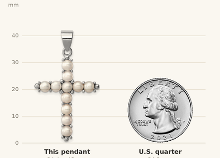 Classique True Size: Sterling Silver Rhodium-platedFW Cultured Pearl Cross Pendant shown next to a US quarter (24.3 mm)