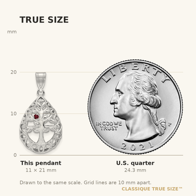 14K White Gold 1 Birthstone Tree of Life Tear Drop Pendant