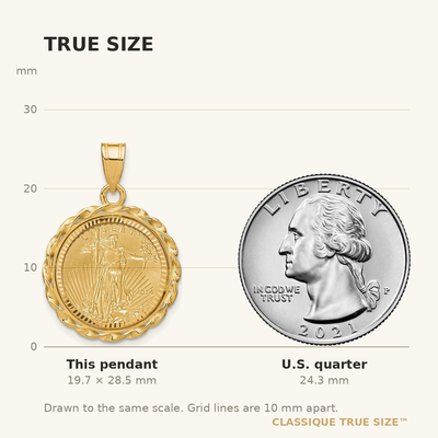 Wideband Distinguished Coin Jewelry 14ky Diamond-cut & Twisted Wire Prong Mounted 1/10oz American Eagle Coin Bezel Pendant