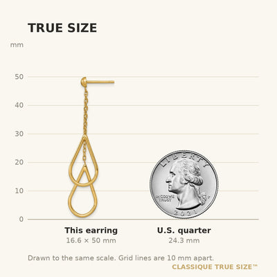 14K Polished Two Teardrops and Chain Dangle Post Earrings
