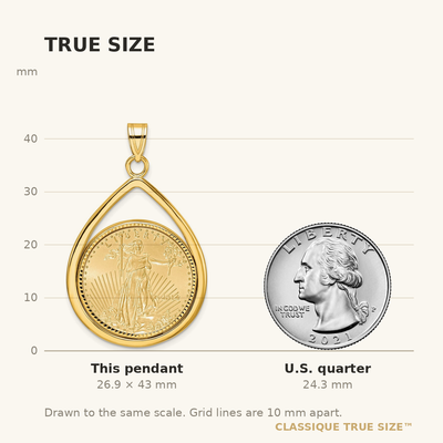 Wideband Distinguished Coin Jewelry 14ky Diamond-cut Lightweight Tear Drop Prong Mounted 1/4oz American Eagle Coin Bezel Pendant