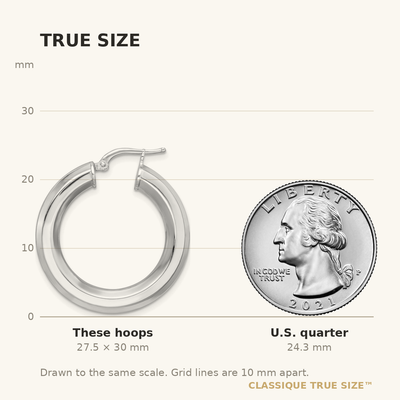 Sterling Silver Rhodium-plated Octagon Tube Hoop Earrings, 30 x 5mm