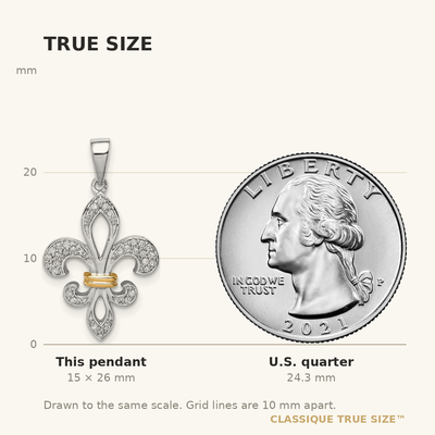 Sterling Silver Rhod-Plated with 14K Diamond Fleur De Lis Pendant