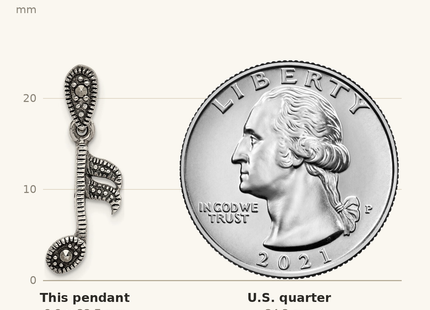 Classique True Size: Sterling Silver Antiqued Marcasite Music Note Pendant shown next to a US quarter (24.3 mm)