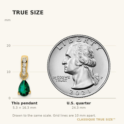 14K Pear Created Emerald and Diamond Pendant