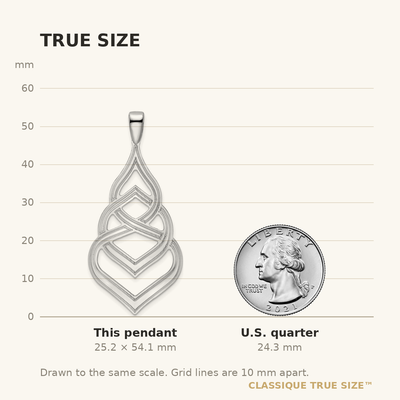 Sterling Silver Rhod. Polished Grooved Fancy Drop Pendant