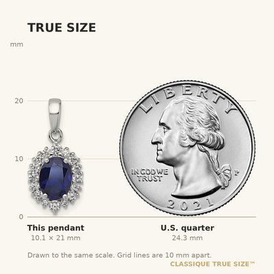 Sterling Silver Rhodium-plated Polished Lab Created Sapphire and CZ Oval Halo Pendant