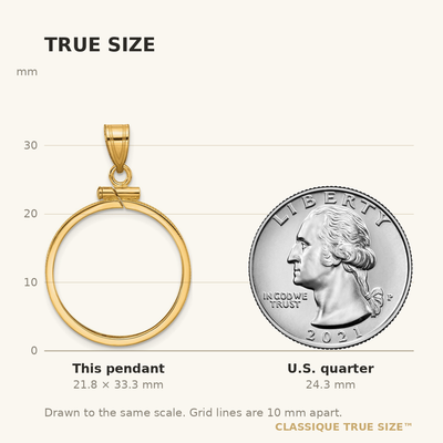Wideband Distinguished Coin Jewelry 14K Polished x Screw Top Coin Bezel Pendant, 33.3 x 22.25mm