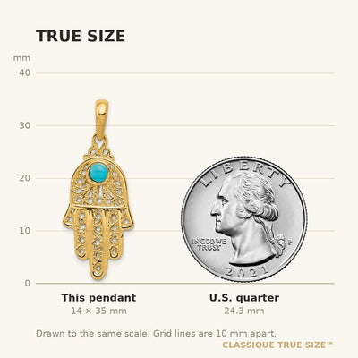 14K Turquoise Filigree Chamseh Pendant