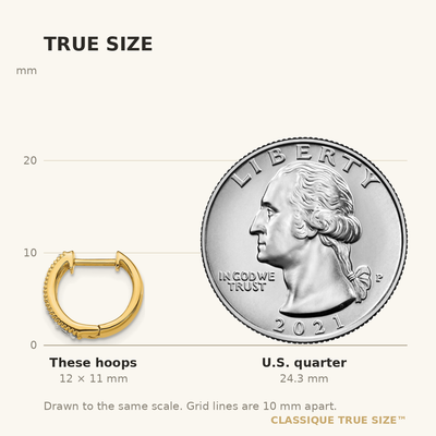 14K Yellow Gold Diamond Milgrain Hinged Hoop Earrings, 11 x 3.5mm