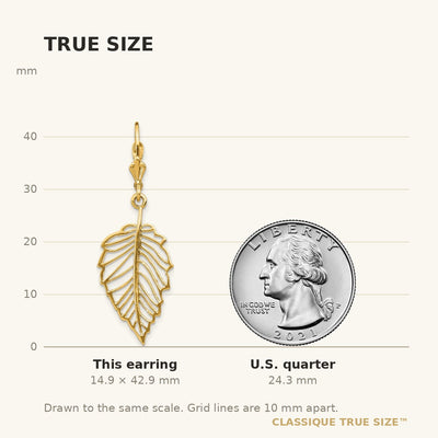 14K Polished Leaf Leverback Earrings
