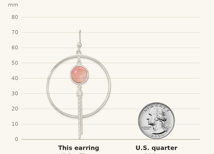 Classique True Size: Sterling Silver Polished Dyed Agate Fancy Dangle Earrings shown next to a US quarter (24.3 mm)